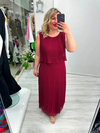 Bordo Premium Piliseli 2 Katlı Kolsuz Uzun Şifon Elbise stp 26y2621