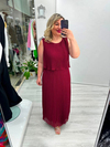 Bordo Premium Piliseli 2 Katlı Kolsuz Uzun Şifon Elbise stp 26y2621