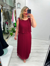 Bordo Premium Piliseli 2 Katlı Kolsuz Uzun Şifon Elbise stp 26y2621