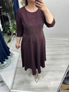 Bordo Taş Baskı Detaylı Double Midi Elbise stp 27k2835