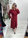 Bordo Yandan Bağlama Detaylı Yakalı Gold Düğmeli Elbise stp 27K2836