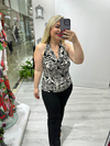 Degaje Yaka Halter Desenli Örme Bluz 