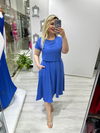 İndigo Mavi Midi Bluzlu Elbise 