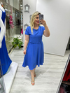 İndigo Mavi Midi Bluzlu Elbise 