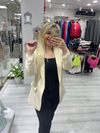 Kadın Bej Rengi   Kol Büzgülü Blazer Ceket 