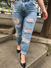 Kadın Yırtık Detaylı  Mavi Mom Jeans 