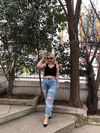 Kadın Yırtık Detaylı  Mavi Mom Jeans 
