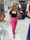 Kadın Yüksek Bel Fuşya Pembe  Kumaş Pantolon 
