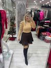 Kahve Rengi Piliseli Şortlu Krep Kumaş Etek