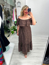 Kahverengi Madonna Yaka Fisto Brode Elbise stp 26y2810