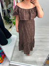 Kahverengi Madonna Yaka Fisto Brode Elbise stp 26y2810