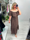 Kahverengi Madonna Yaka Fisto Brode Elbise stp 26y2810