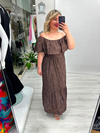 Kahverengi Madonna Yaka Fisto Brode Elbise stp 26y2810