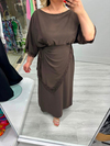 Kahverengi Premium Tasarım Dantel Detaylı Belinden Bağlamalı Dökümlü Elbise stp 26y2806