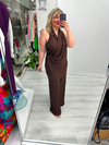 Kahverengi Tasarım Halter Yaka  Şal Detaylı Tulum stp 26y6018