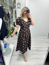 Kahverengi Üzeri Pembe Puantiyeli  V Yaka Double Elbise stp 26y2776