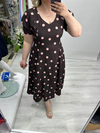 Kahverengi Üzeri Pembe Puantiyeli  V Yaka Double Elbise stp 26y2776