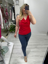 Kırmızı Degaje Yaka Bluz mc 2454