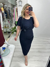 Lacivert Bel Aksesuarlı Simli Elbise arn 41148