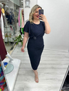 Lacivert Bel Aksesuarlı Simli Elbise arn 41148