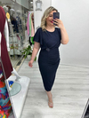 Lacivert Bel Aksesuarlı Simli Elbise arn 41148