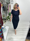 Lacivert Bel Aksesuarlı Simli Elbise arn 41148