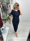 Lacivert Bel Aksesuarlı Simli Elbise arn 41148