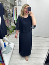 Lacivert Premium Piliseli 2 Katlı Yarım Kollu Şifon Elbise stp 26y2749