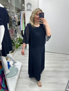 Lacivert Premium Piliseli 2 Katlı Yarım Kollu Şifon Elbise stp 26y2749
