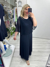 Lacivert Premium Piliseli 2 Katlı Yarım Kollu Şifon Elbise stp 26y2749