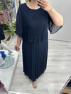 Lacivert Premium Piliseli 2 Katlı Yarım Kollu Şifon Elbise stp 26y2749