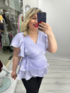 Lila Organze Şifon Kruvaze Yaka Kısa Kol Ve Etek Volanlı Bağlamalı Bluz stp 26y1478