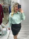 Mint Yeşili Kendinden Zebra Desenli Saten Gömlek stp 24K1186