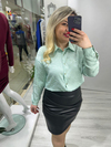 Mint Yeşili Kendinden Zebra Desenli Saten Gömlek stp 24K1186