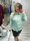 Mint Yeşili Kendinden Zebra Desenli Saten Gömlek stp 24K1186
