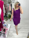 Mor Premium İnce Piliseli 3 Katlı Kolsuz Şifon Elbise stp 25Y2627