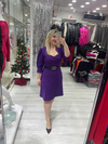 Mor Savcı Yaka Kemerli Elbise
