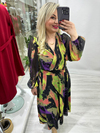 Multi Renk Geçişli Midi Boy Beli Lastikli Şifon Elbse 24Y2232