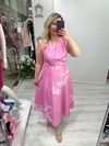Pembe Beyaz Çiçekli Kolsuz Elbise my 3776