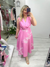 Pembe Beyaz Çiçekli Kolsuz Elbise my 3776
