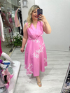 Pembe Beyaz Çiçekli Kolsuz Elbise my 3776