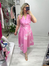 Pembe Beyaz Çiçekli Kolsuz Elbise my 3776