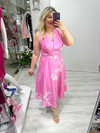 Pembe Beyaz Çiçekli Kolsuz Elbise my 3776