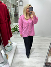 Pembe Çizgili Tensel Oversize Gömlek 4758