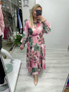 Pembe Desenli Gipeli Uzun Elbise dk 580224