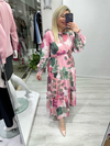 Pembe Desenli Gipeli Uzun Elbise dk 580224