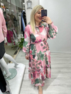 Pembe Desenli Gipeli Uzun Elbise dk 580224