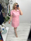 Pembe Kruvaze Bağcıklı Kısa Kollu Double Taşlı Elbise stp 26k2779