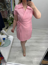Pembe Kruvaze Bağcıklı Kısa Kollu Double Taşlı Elbise stp 26k2779