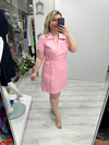 Pembe Kruvaze Bağcıklı Kısa Kollu Double Taşlı Elbise stp 26k2779
